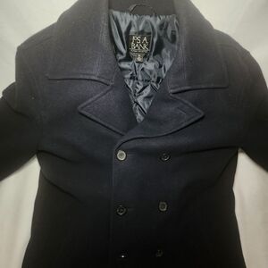 Preppy Jos. A. Bank Navy Double-Breasted Peacoat Wool Blend Men's